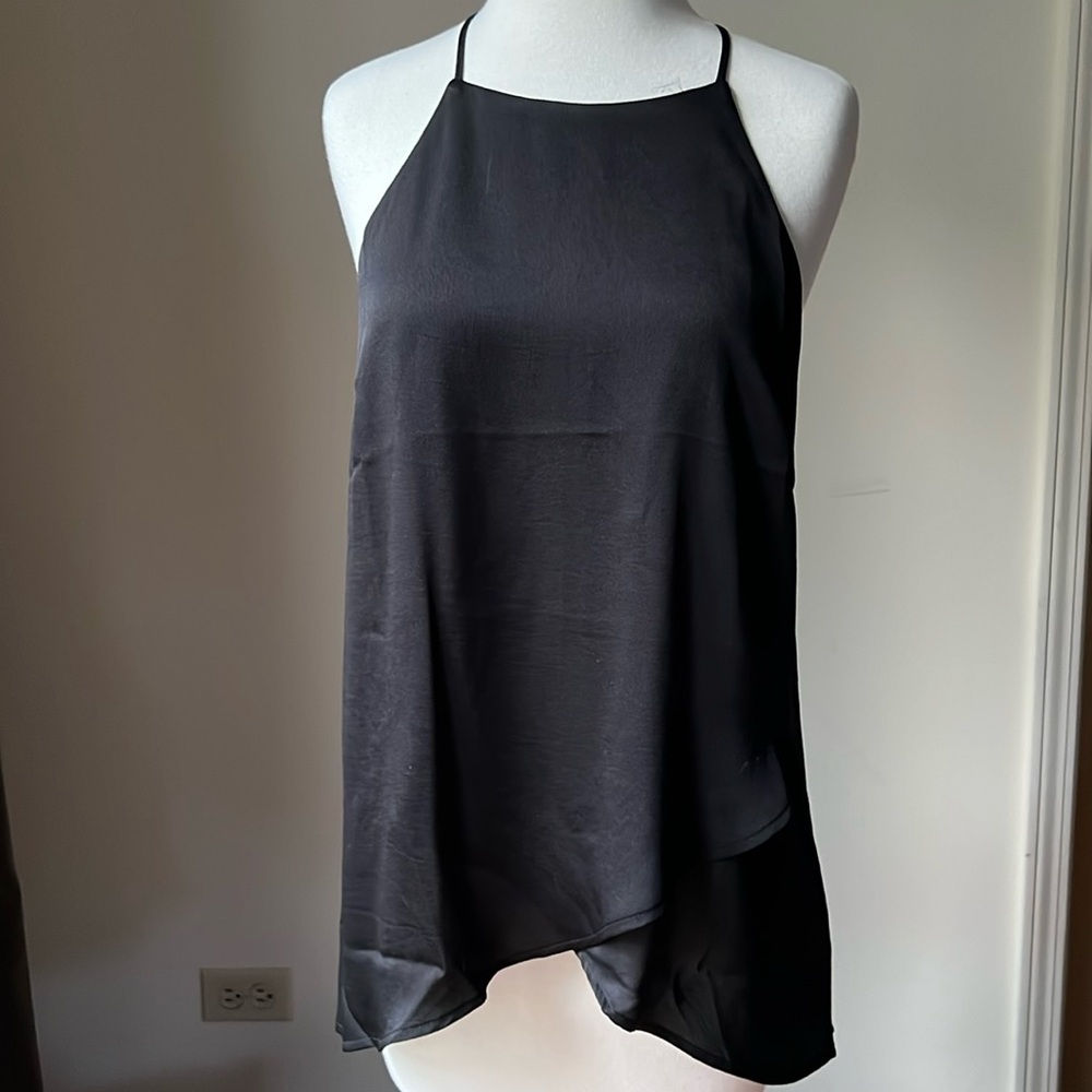 NWT Lush Black Tank Top with Keyhole Racer Back and Overlap Front Detail Size M